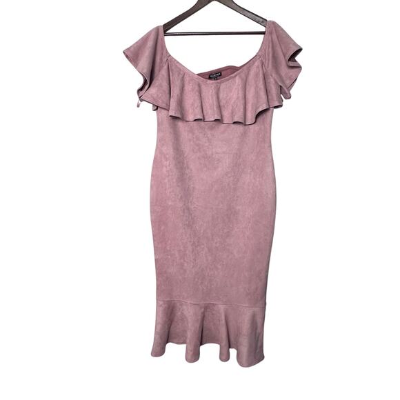 Fashion Nova Suede Ruffle Dress Dusty Pink Off Shoulder Mermaid Curvy Size 3X - Picture 2 of 11